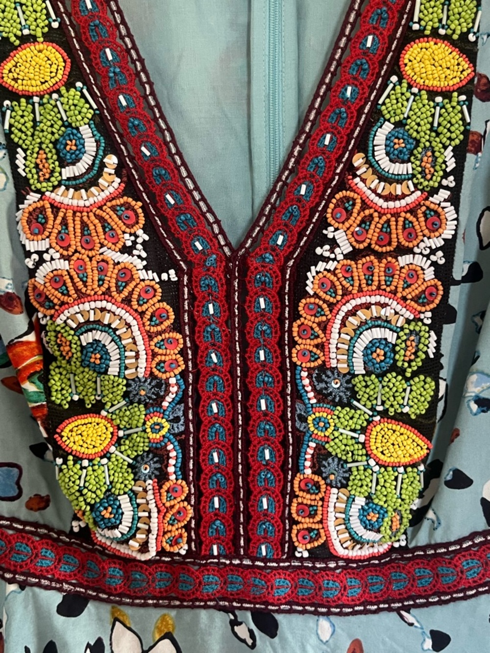 Anthropologie Akemi + Kin Karmina Blue Beaded Floral Paisley Midi Dress Size 4 - Picture 5 of 15